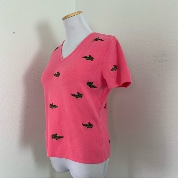 Alexandra Bartlett Alligator Pink Knit Top Womens L Crocodile Novelty Shirt - Picture 5 of 15